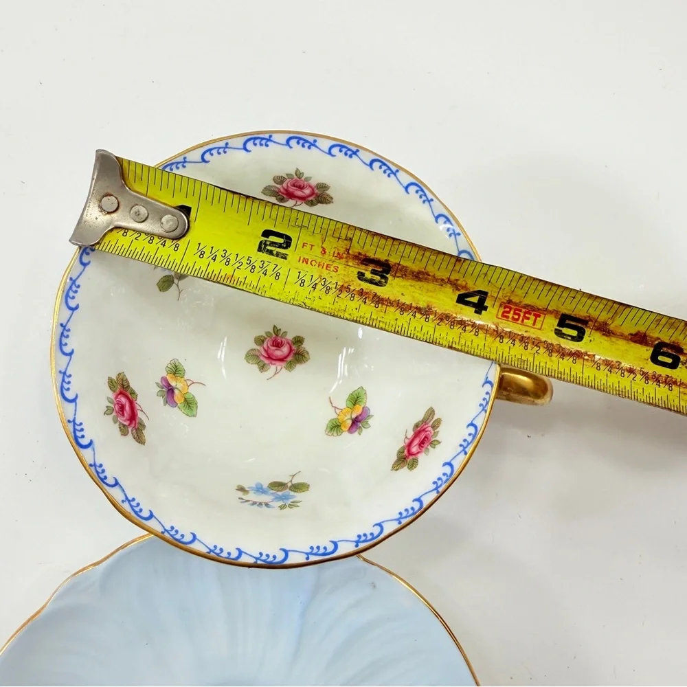 Shelley English Fine Bone, Oleander Shape Floral Blue‎ Teacup Cup & Saucer 13528